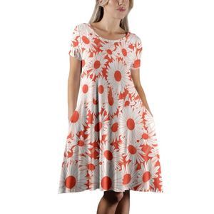 Beyond This Plane Coral & White Floral Pocket Short Sleeve Shift Dress 1X/16W